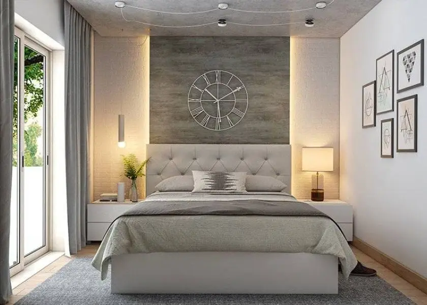 Plafon PVC di Kamar Tidur Warna Abu-Abu Muda (Light Grey)